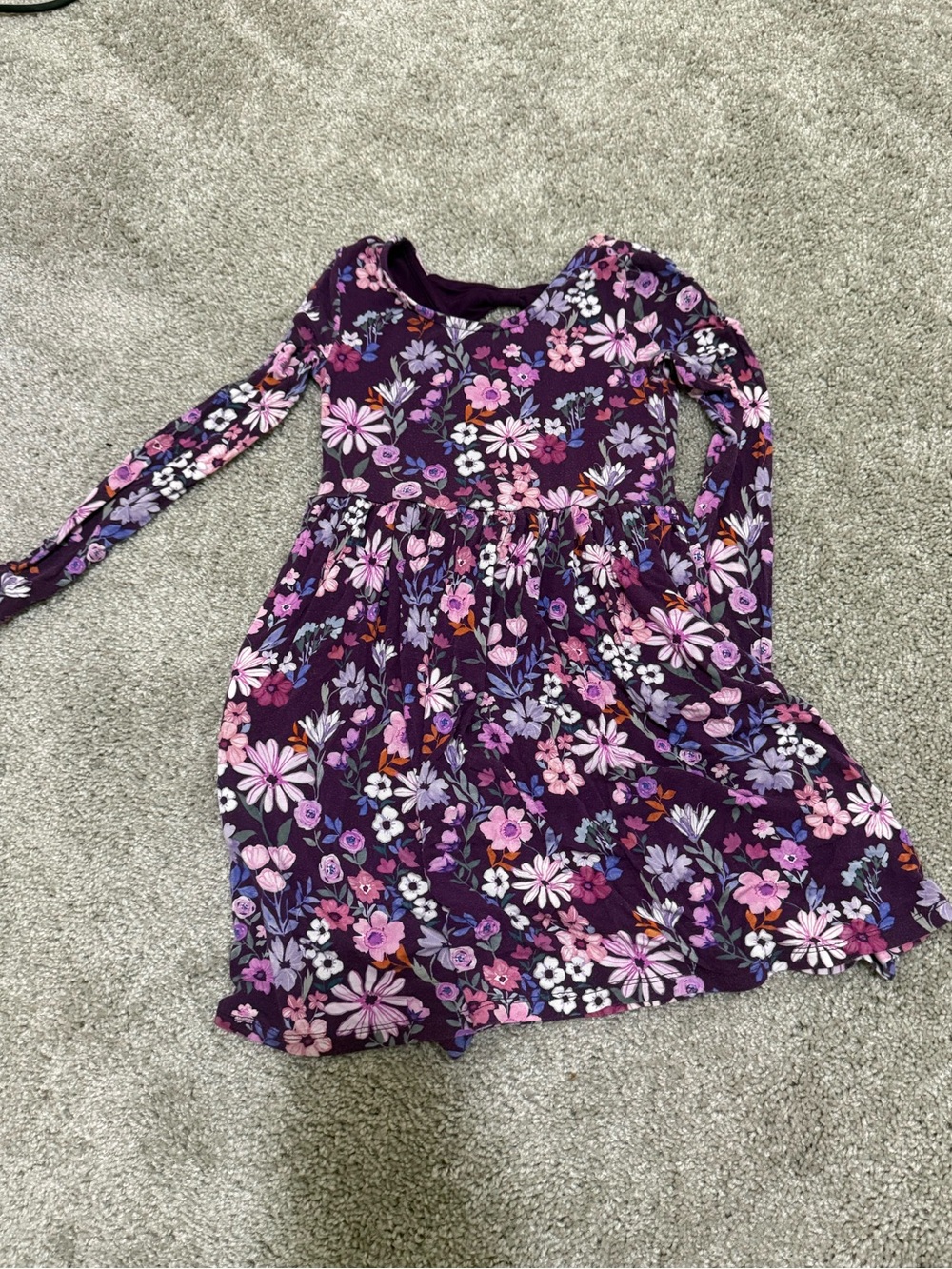 Little Sleepies Bow Long Sleeve Skater Dress in Midnight Blooms